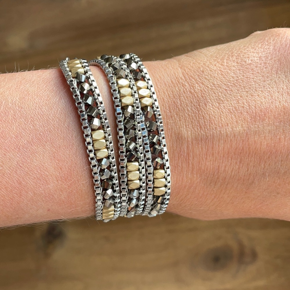 Stella & Dot gold and silver Luna wrap bracelet